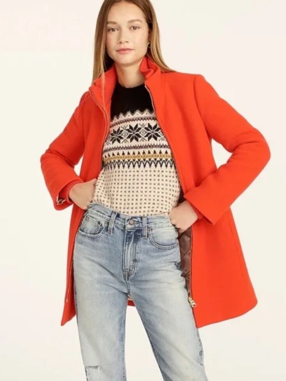 J. Crew Bright Red Wool Pea Coat with Stand Collar - Picture 2 of 6